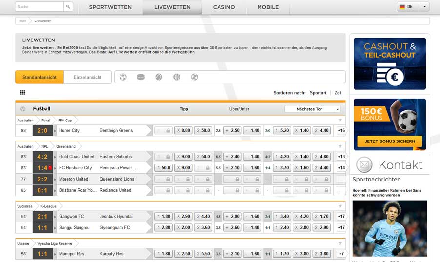 Livewetten bei bet3000