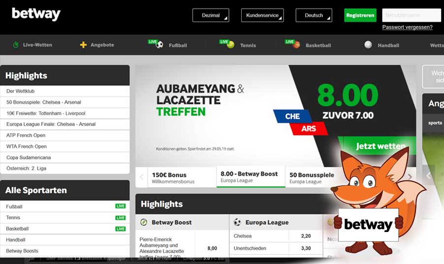 Startseite von Betway