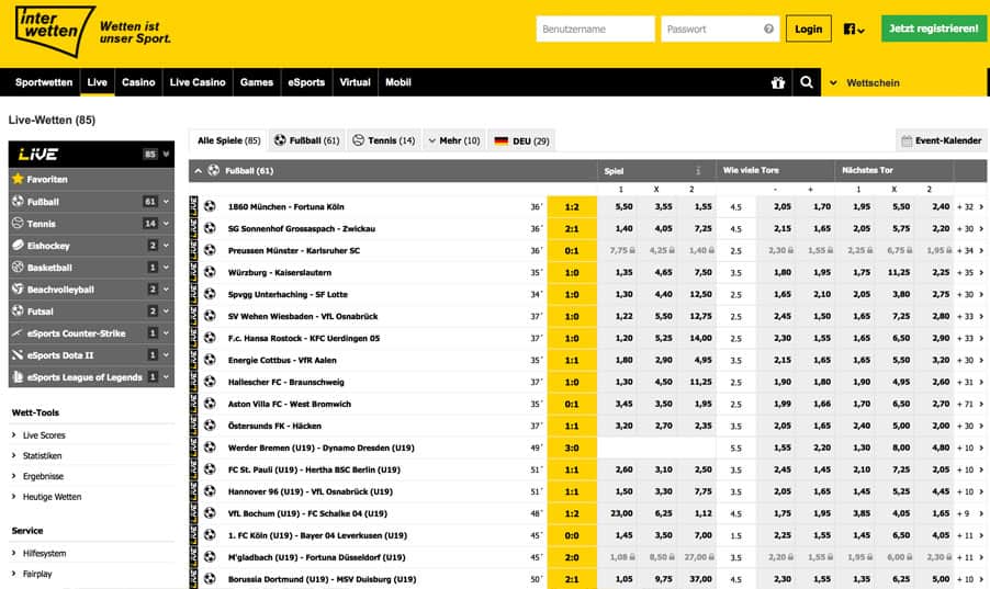 Livewetten bei Interwetten