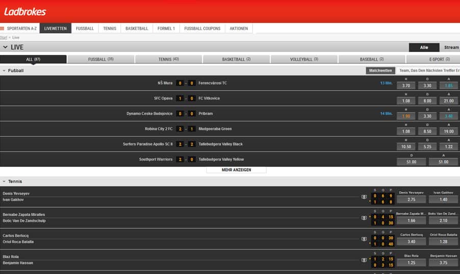 Livewetten bei Ladbrokes