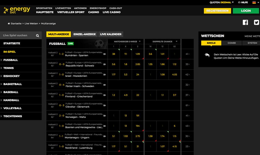 Livewetten bei Energybet