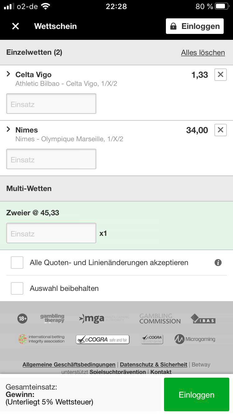 Betway App Wettschein